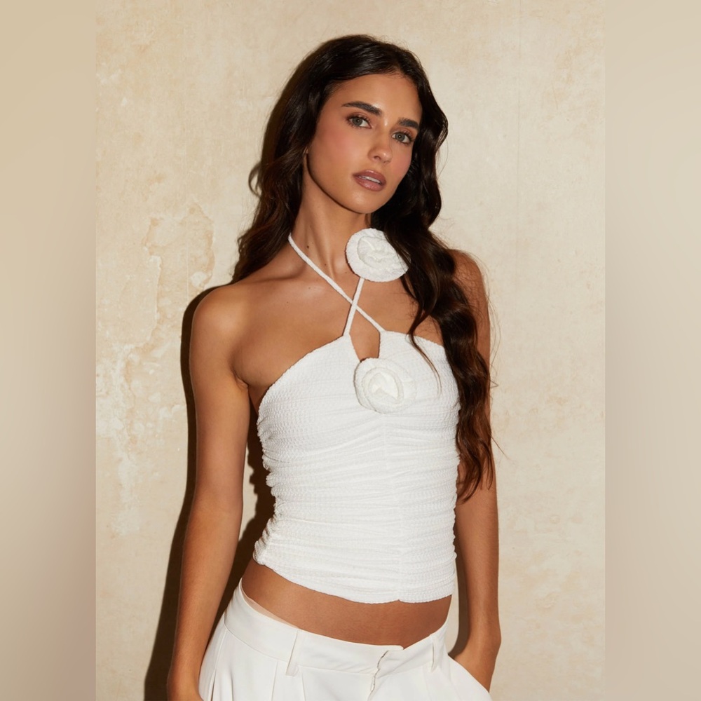 White Rose Ruched Halter Top